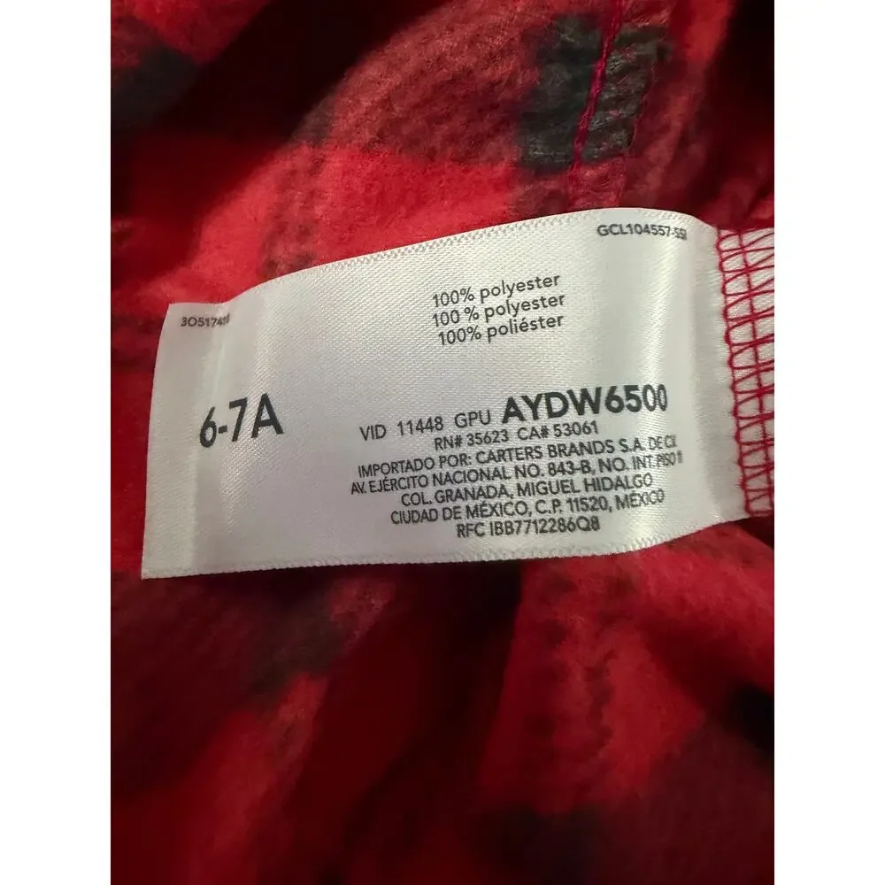 NWT Carter's Girls Red Plaid Fleece Long Sleeve Nightgown Youth Size 6-7